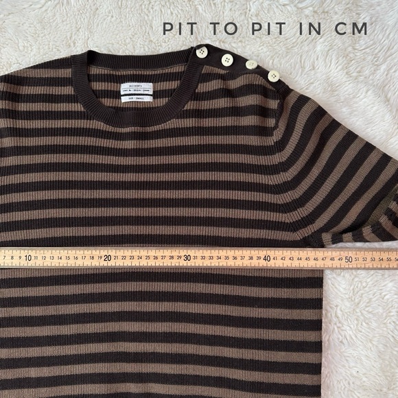All Saints Men Brown Striped Cotton Crewneck Knit Sweater - Picture 6 of 11